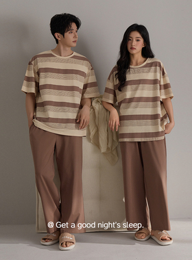 AL文艺宽松软糯7A抗菌新疆长绒棉情侣家居服男女士睡衣家居服套装