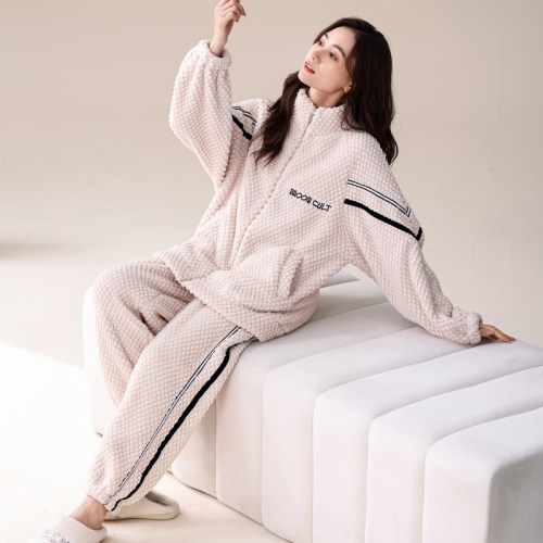 纤丝鸟女士开衫拉链立领保暖睡衣