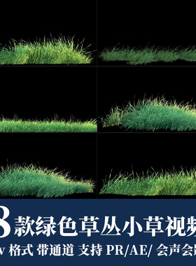 pr/ae视频素材绿色草丛草地小草摆动alpha透明通道循环动画高清4k