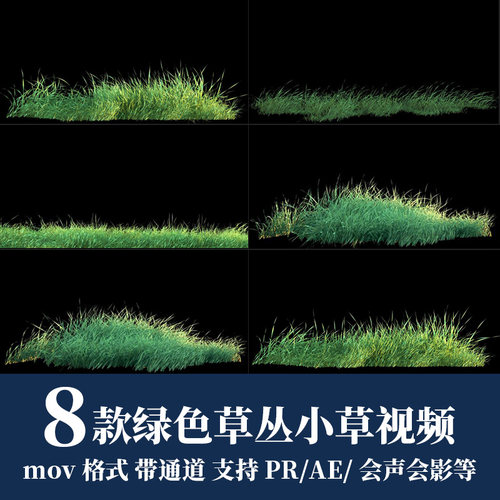 pr/ae视频素材绿色草丛草地小草摆动alpha透明通道循环动画高清4k