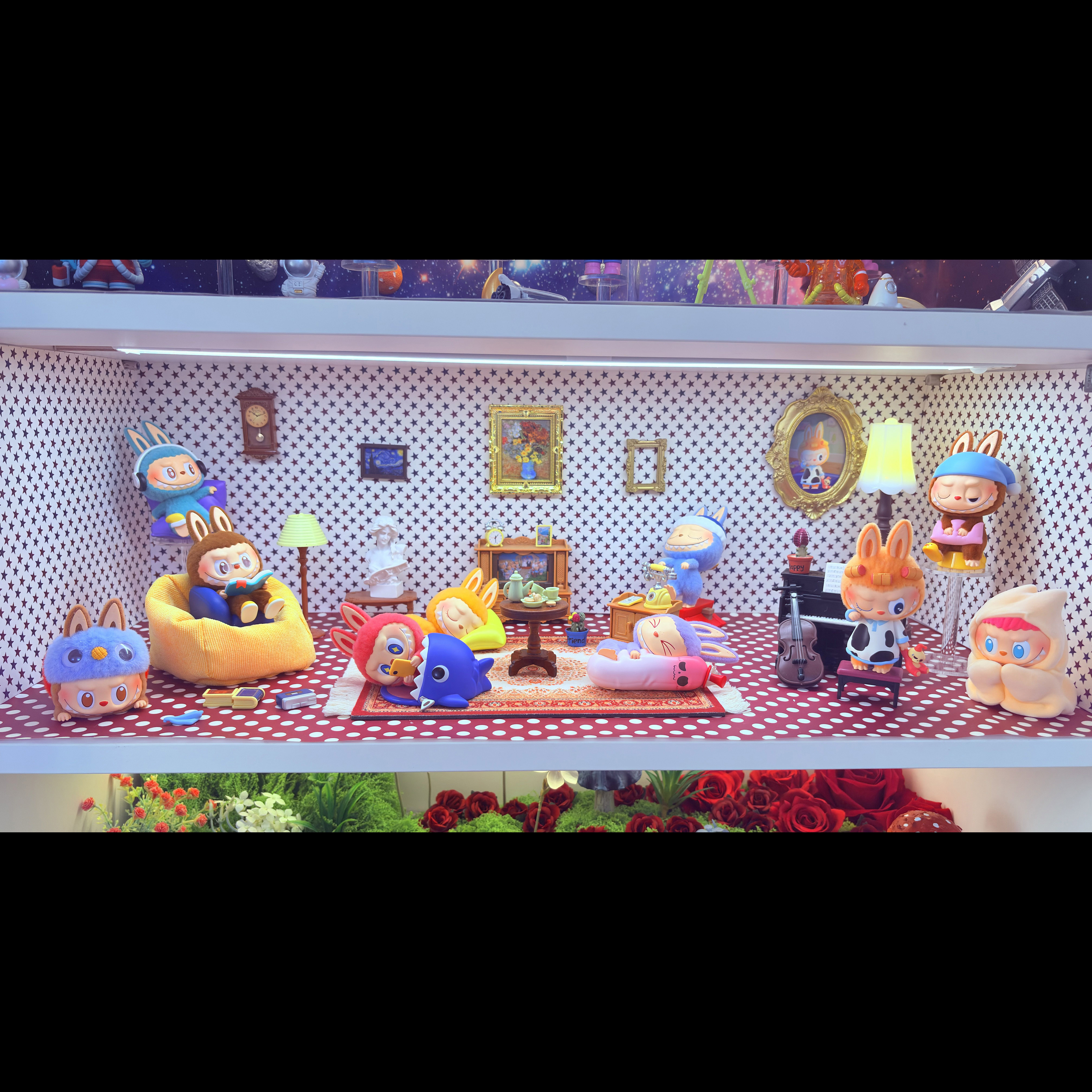 玄关布置展示柜小摆件手办盲盒造景泡泡玛特拉布布labubu凌晨一点图片