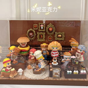 泡泡玛特MOLLY面包脑袋系列手办盲盒玩具蛋糕烘焙场景展示盒造景
