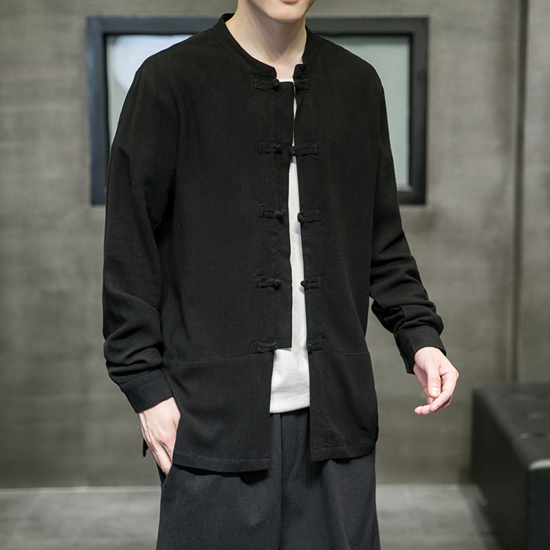 2021风秋冬新款男棉麻纯色长袖休闲衬衣 QT4003-NB32图片