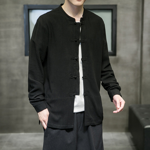 2021风秋冬新款男棉麻纯色长袖休闲衬衣 QT4003-NB32图片