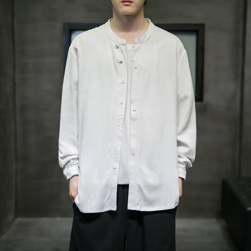 2021风秋冬新款男棉麻纯色暗门襟长袖休闲衬衣QT4003-NB33,男装衬衫,星座815（原A203）
