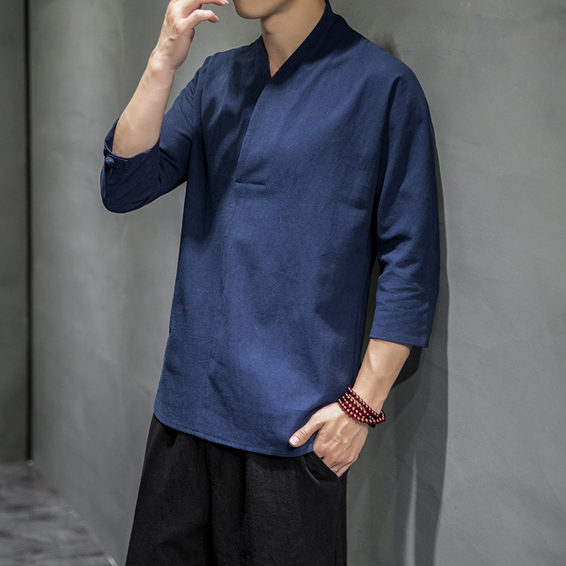 特批P25QT4003-TX88中国风男士棉麻七分袖短袖T恤,男装T恤,星座815（原A203）