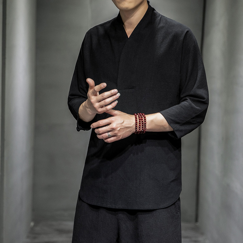 特批P25QT4003-TX88中国风男士棉麻七分袖短袖T恤,男装T恤,星座815（原A203）