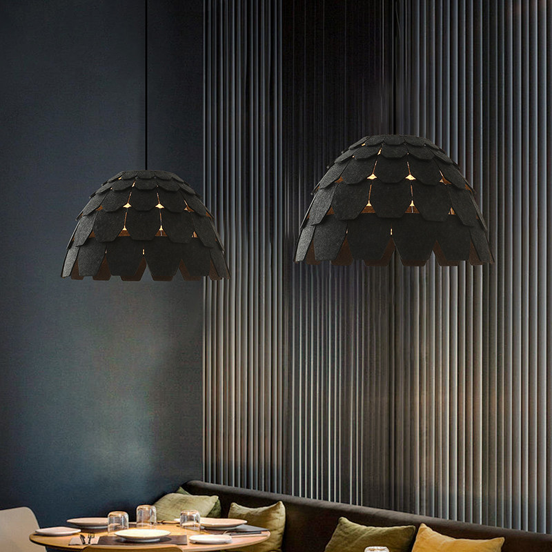 轻奢复古毛毡灯北欧饭店餐厅咖啡店现代简约个性半圆形餐饮店吊灯