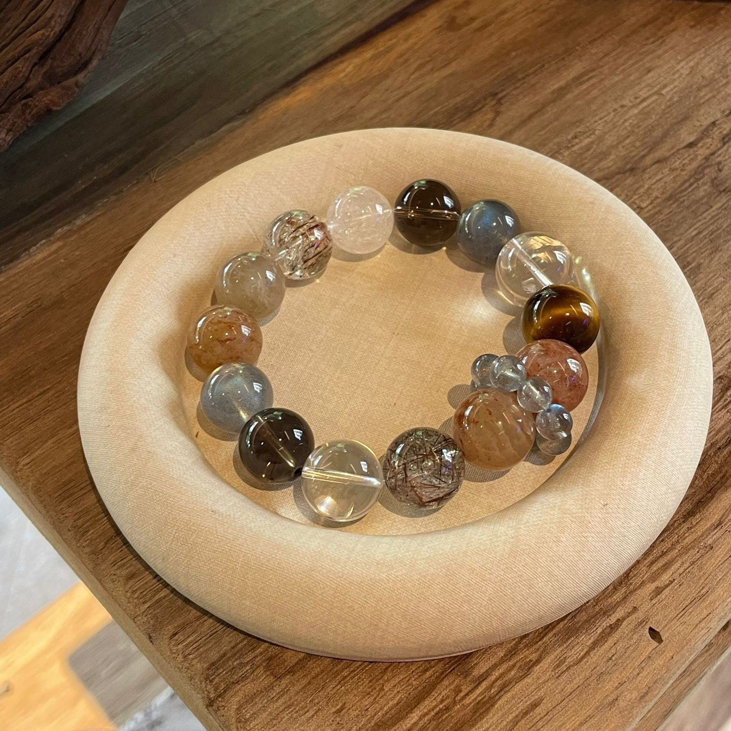 若秋·天然水晶手链灰月光千层幽灵茶晶黑金超白水晶女款招财手串