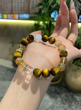 日富一日·天然水晶黄虎眼石黄塔晶手串招财转运珠旺事业手链原创