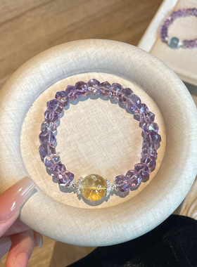 天然紫水晶切面海蓝宝手链女款招财转运手串送闺蜜女友生日礼物