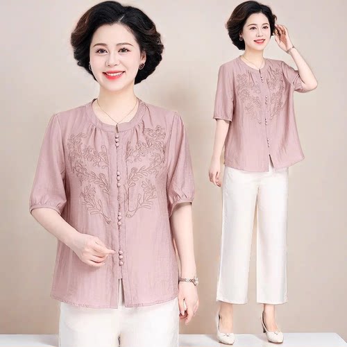 中老年妈妈夏季短袖运动服套装