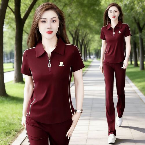 中老年妈妈夏季短袖运动服套装