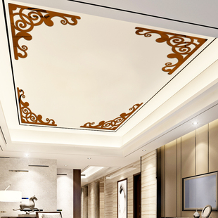 新中式自粘客厅卧室天花板吊顶四对角花电视背景墙面装饰镜面墙贴