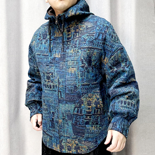 时尚 连帽男士 宽松扎染秋冬迷彩潮流 3饕餮油丝香云纱短款 2518