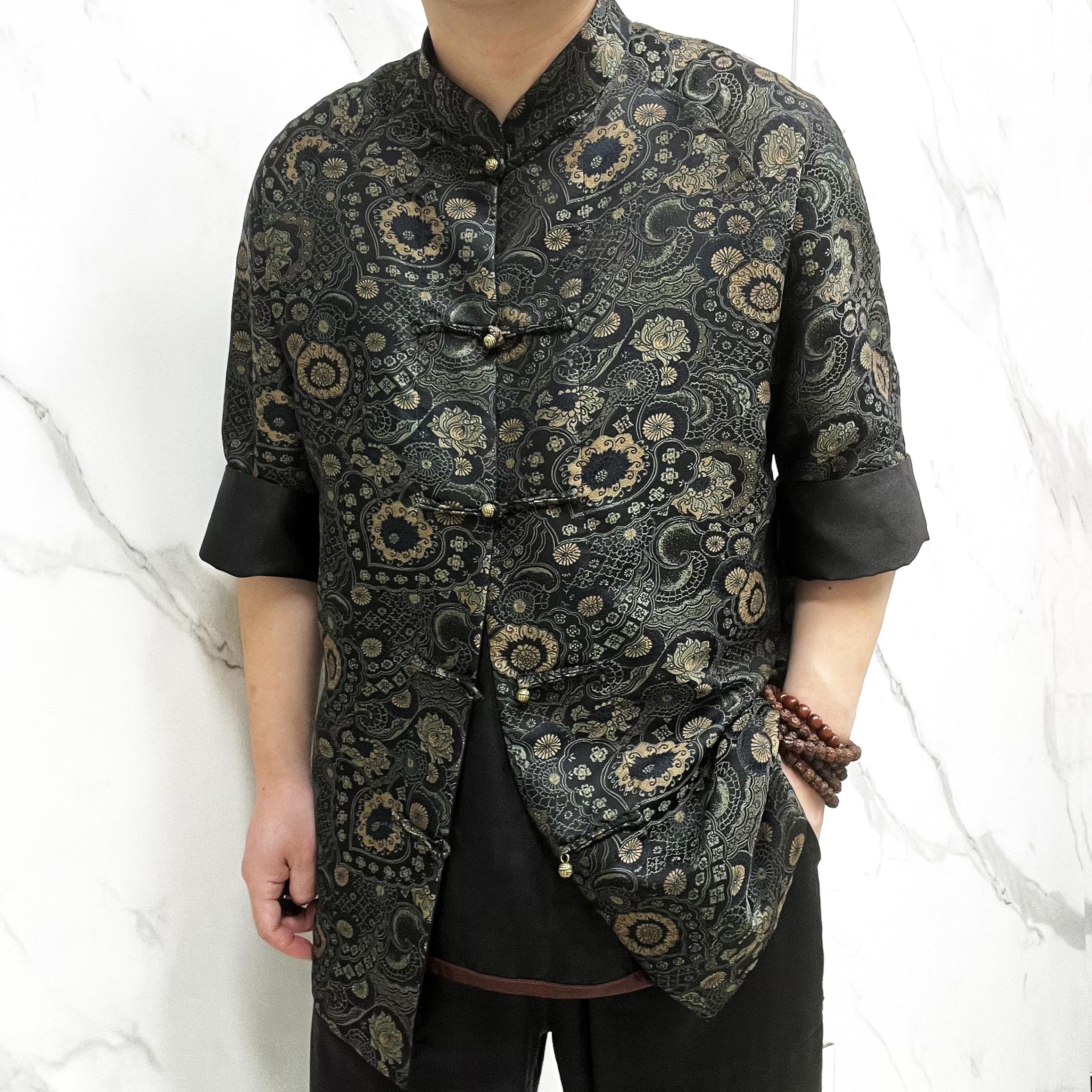 宋锦桑蚕丝男士时尚夏季休闲复古宽松潮流中式中国风863