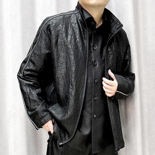 春季 免烫短款 立领 夹克男装 2561桑蚕丝香云纱龟裂纹黑龟男秋季