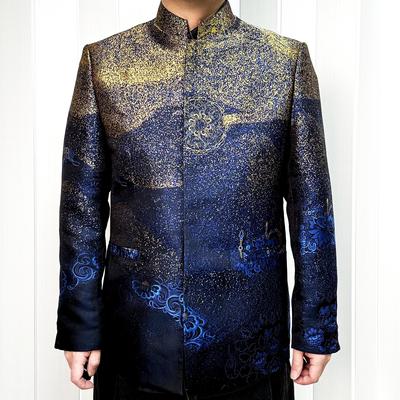 桑蚕丝敦煌丝路中长款修身提花唐装走秀长袖男款渐变服装2530