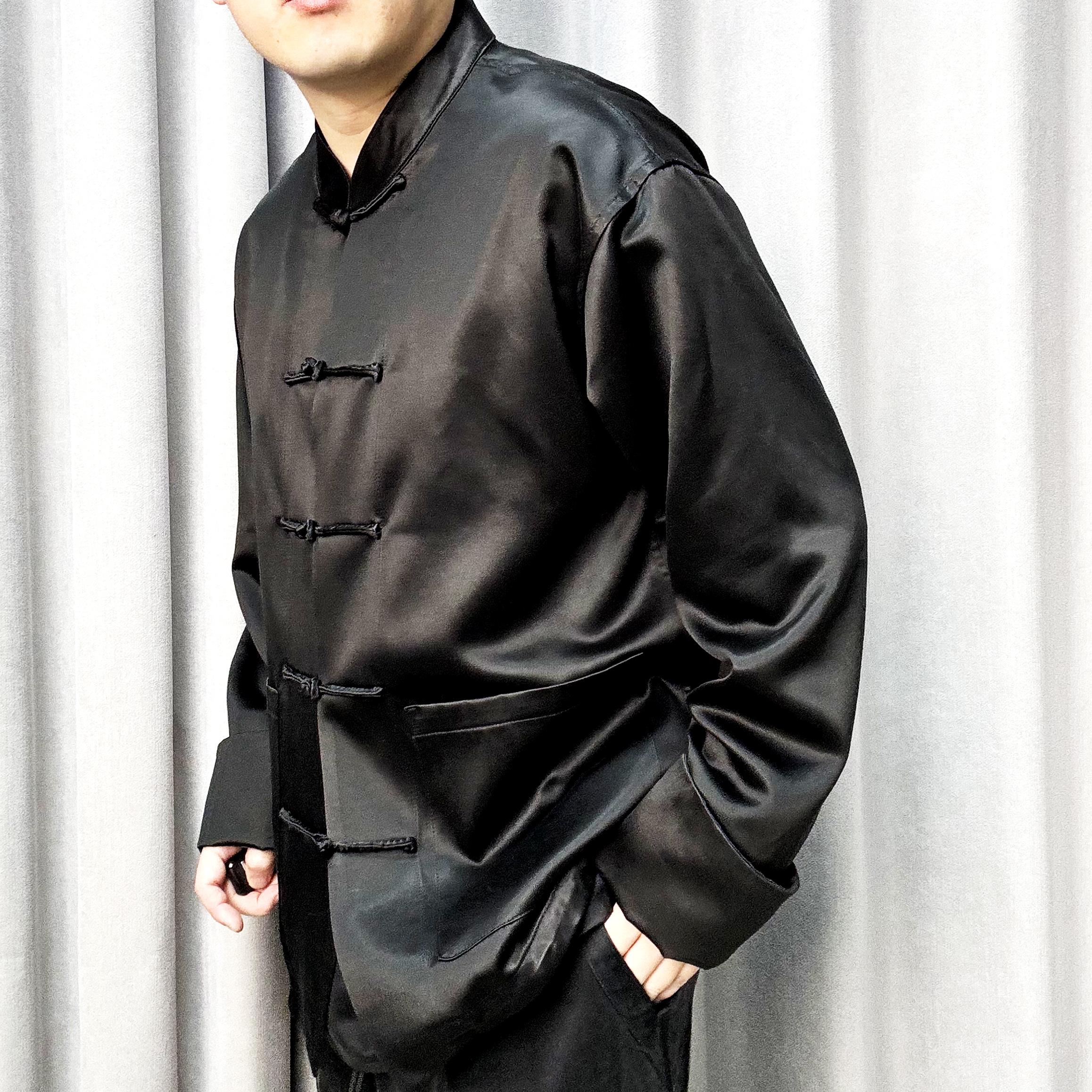 73姆米汉服男装香云纱桑蚕丝时尚复古黑色立领男唐装长袖中国891