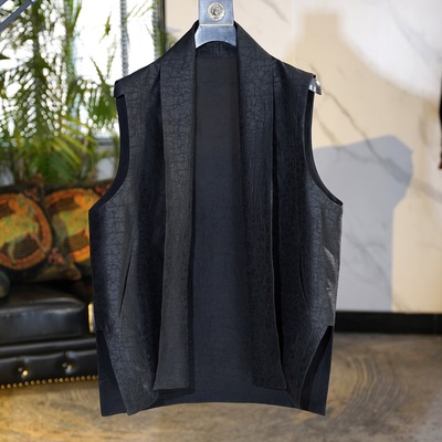 2517-香云纱桑蚕丝斜下摆香云纱马甲标准四季通用常规款薄款免烫