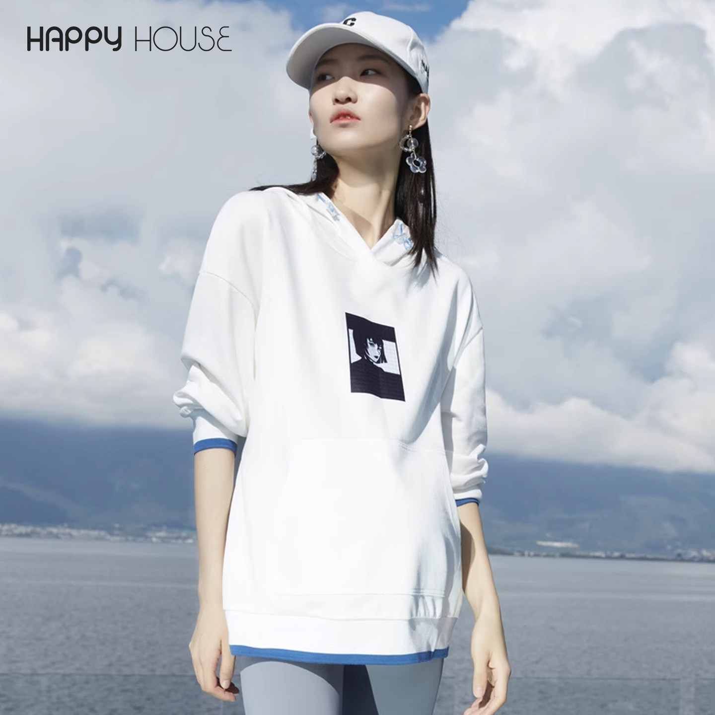 快乐屋孕妇卫衣春夏2026年中长款遮屁股宽松大码春装连帽针织新款