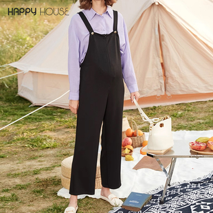 直筒裤 快乐屋孕妇背带裤 大码 裸感空气层前开拉链2025新款 女 春秋款