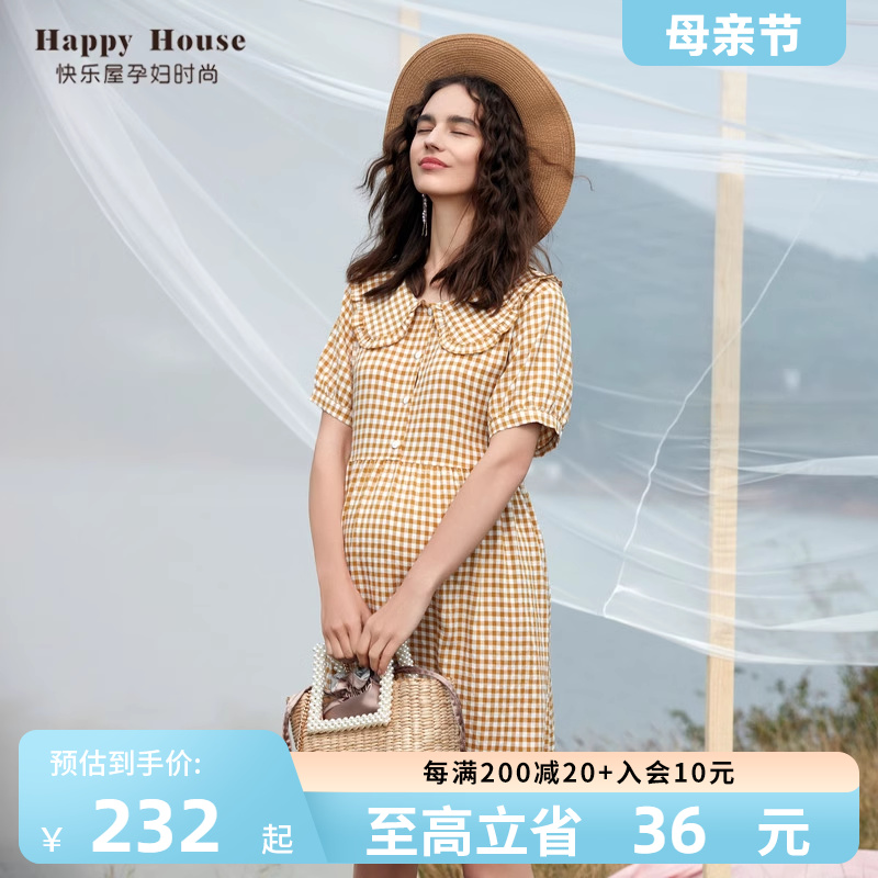 快乐屋孕妇格格娃娃领可哺乳连衣裙2024新款夏装孕妇哺乳衣外穿潮