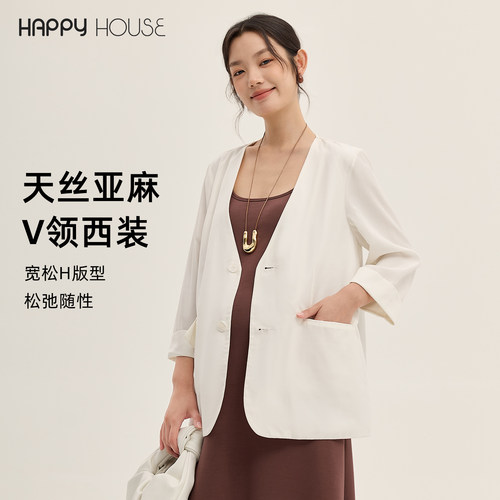 快乐屋通勤孕妇外套天丝麻小西装