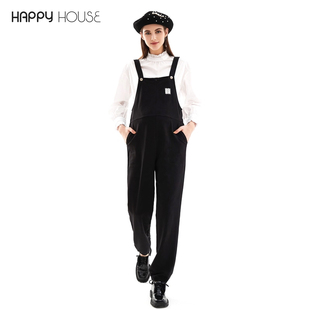 弹力针织裤 长裤 子束口装 前开拉链托腹裤 饰休闲裤 快乐屋孕妇背带裤