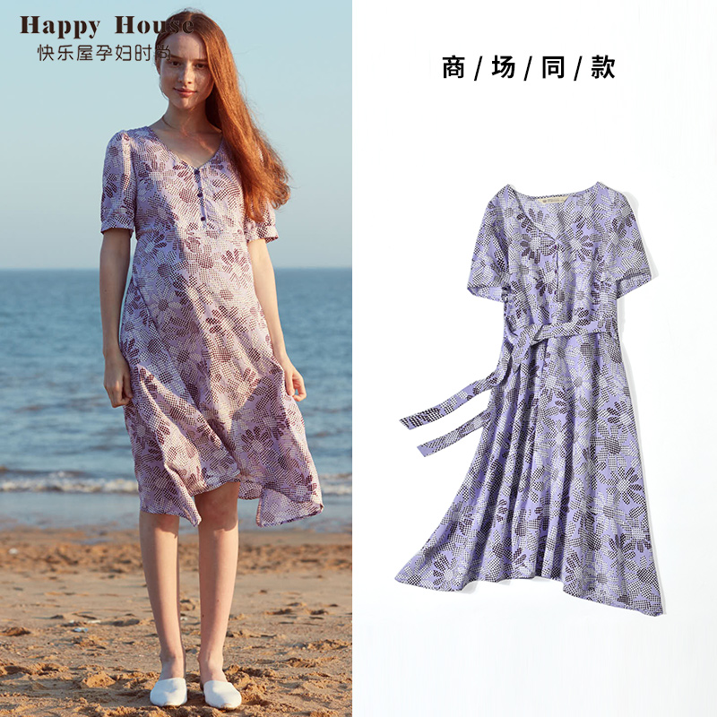 快樂屋新款潮可哺乳系帶連衣裙