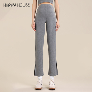 子九分黑色加长托腹开衩长裤 小个子孕妇裤 春秋款 快乐屋孕妇直筒裤