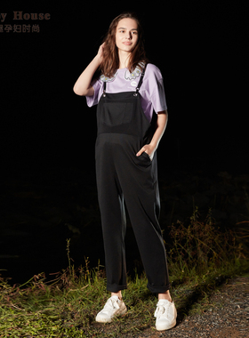 快乐屋孕妇针织哥弟显瘦背带裤2026新款孕妇裤春夏外穿时尚吊带裤