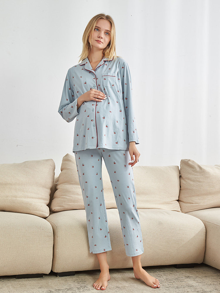 해피 하우스 감금 옷 프랑스어 인쇄 뜨거운 엄마 스타일 간호 의류 2024 가을 옷 새 집 옷 세트 잠옷