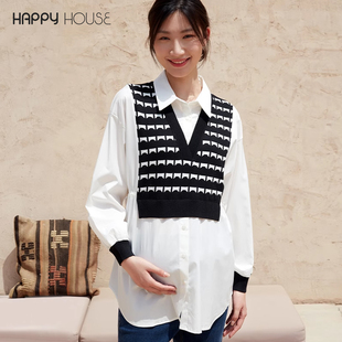 假两件小清新孕妇装 快乐屋提花拼接孕妇上衣2025新款 衬衫 秋装 时尚