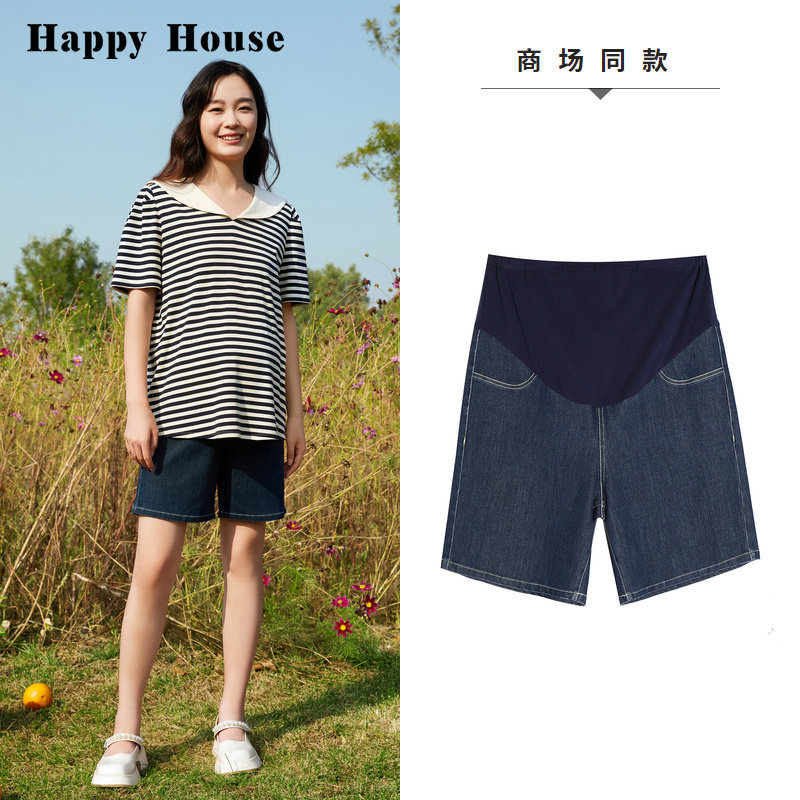 快乐屋孕妇魔塑弹牛仔短裤2023新款孕妇牛仔裤薄款夏装时尚阔腿裤