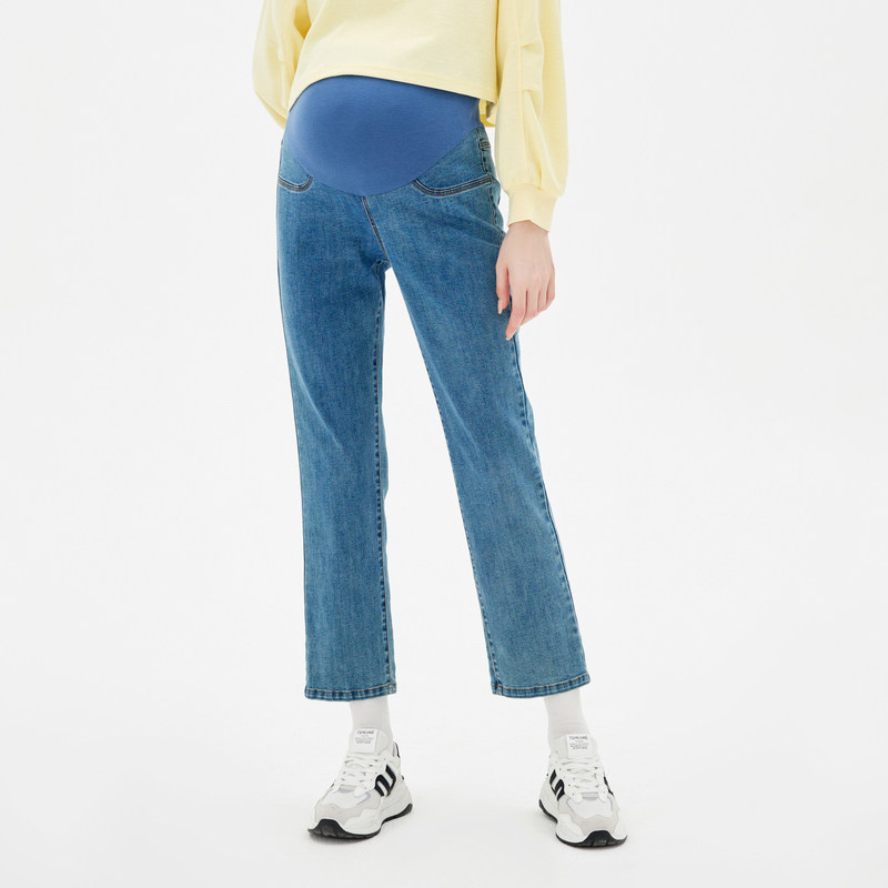 快乐屋孕妇牛仔裤2023新款弹力九分裤春秋时尚直筒裤外穿孕妇裤子