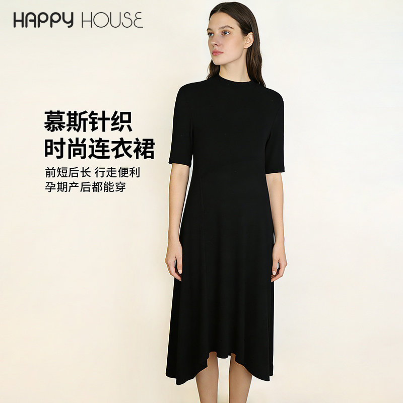 快乐屋慕斯针织孕妇连衣裙夏装2026新款时尚孕妇裙显瘦长裙潮妈裙