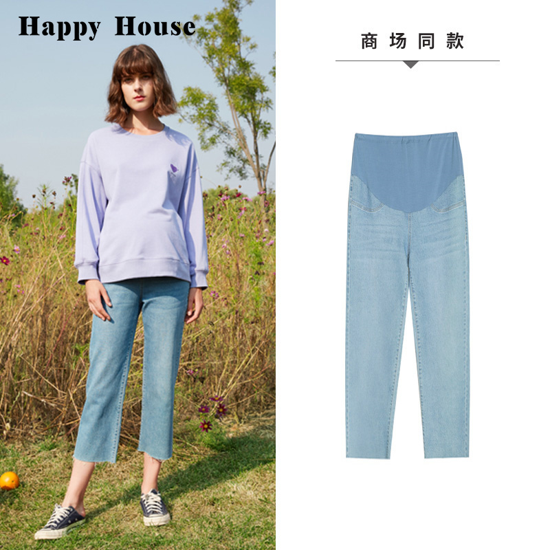 快樂屋孕婦微彈牛仔褲寬松八分褲