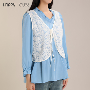 2025新款 衬衫 蕾丝背心两件套装 孕妇装 潮妈 时尚 快乐屋孕妇上衣秋装