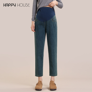 春秋宽松老爹裤 九分裤 春 显瘦外穿2025新款 快乐屋魔塑弹孕妇牛仔裤