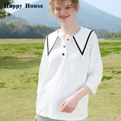 女新款 海军领针织衫 孕妇夏装 时尚 快乐屋孕妇上衣春夏七分袖 款 短款