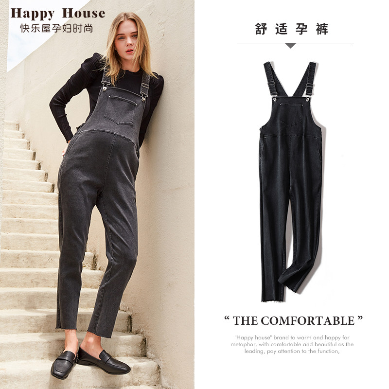 快乐屋孕妇背带裤牛仔2026新款春装洋气小个子孕妇裤春季外穿长裤
