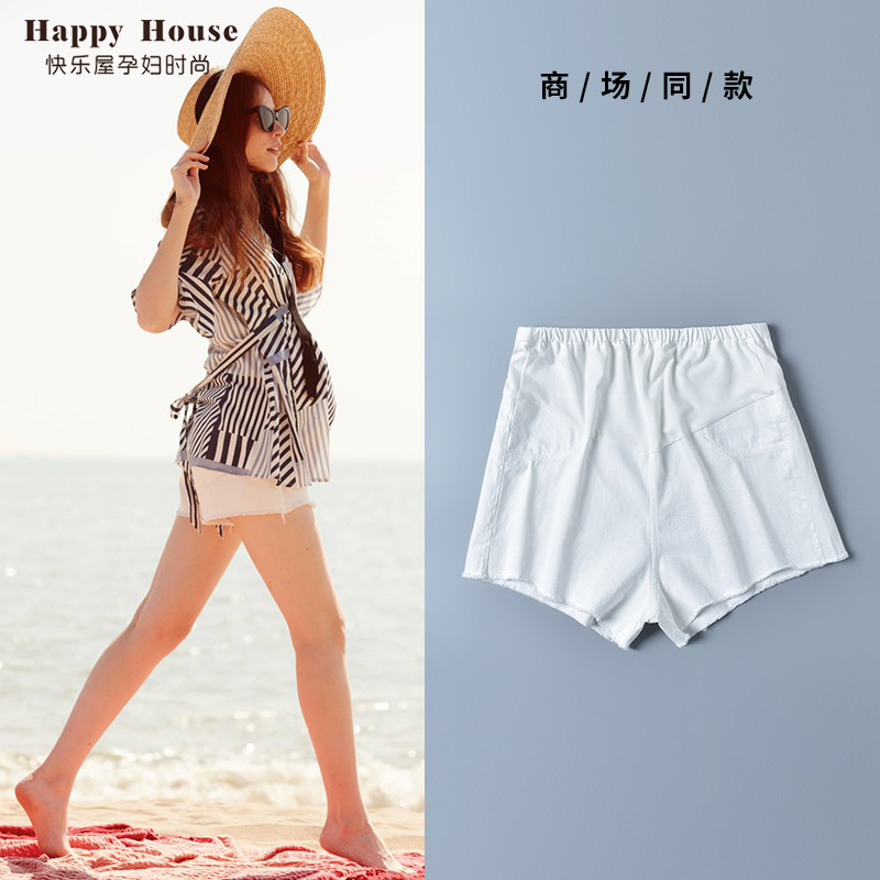 快乐屋孕妇牛仔短裤女夏季时尚潮妈2020新款大码白色休闲毛边短裤