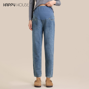 拉绒孕妇裤 加绒加厚暖氧吧弹力老爹裤 子外穿 冬季 快乐屋孕妇牛仔裤