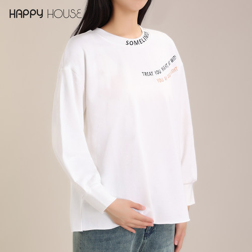 快乐屋孕妇宽松毛边字母刺绣卫衣