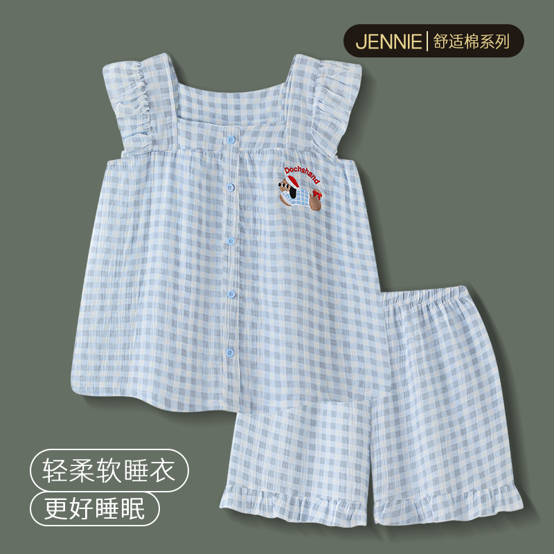『腊肠狗』睡衣女款夏季纯棉可爱卡通格子吊带短裤2025新款家居服