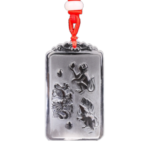 白水晶生肖鼠龙猴三合吊坠天然黄水晶属老鼠龙猴子饰品吉祥物挂件