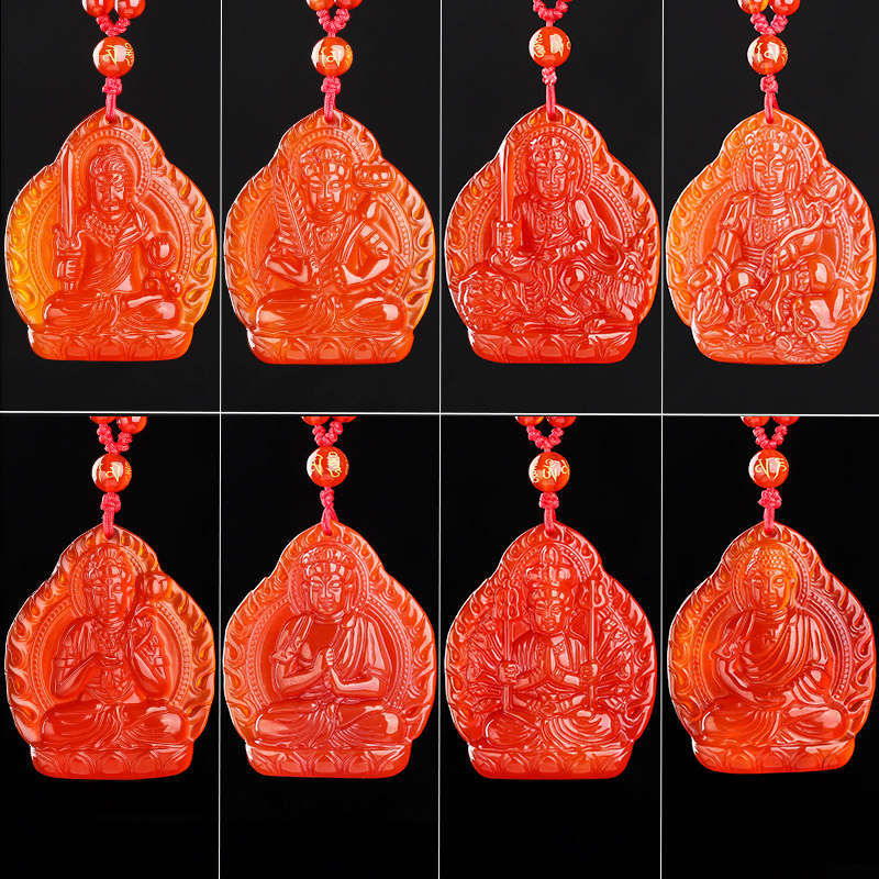 妙韵天然红玛瑙生肖本命佛吊坠