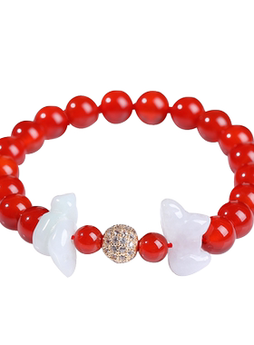 天然黑曜石生肖三合手链男女本命年2026马年红玛瑙鼠龙猴羊牛手串