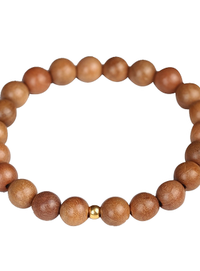 男女天然老桃木手串足金转运珠